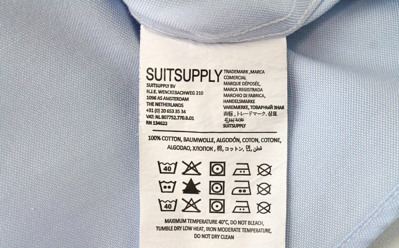 SUITSUPPLY Men's Formal Shirt 39/15 1/2 Slim Blue Pure Cotton Button-Up Long