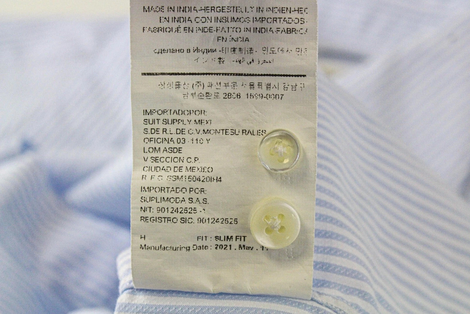 SUITSUPPLY vyriški formalūs marškiniai, 37/14 1/2, mėlyni dryžuoti, priglundantys, ilgi, grynos medvilnės 