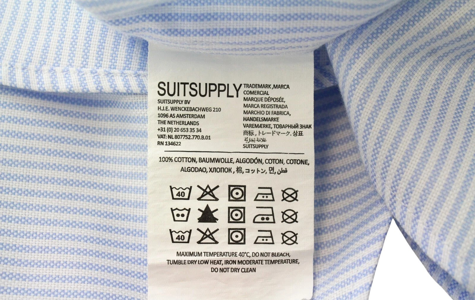 SUITSUPPLY vyriški formalūs marškinėliai, 38L/15L, mėlyni dryžuoti, ploni, grynos medvilnės, ypač ploni 