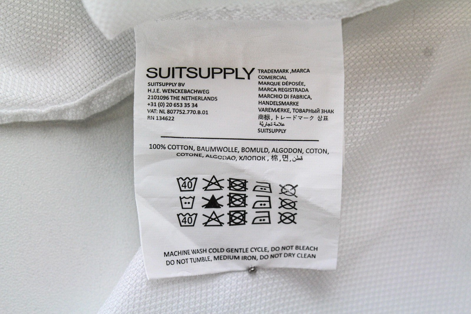 SUITSUPPLY vyriški oficialūs marškinėliai 39 balti grynos medvilnės itin plonomis ilgomis rankovėmis 