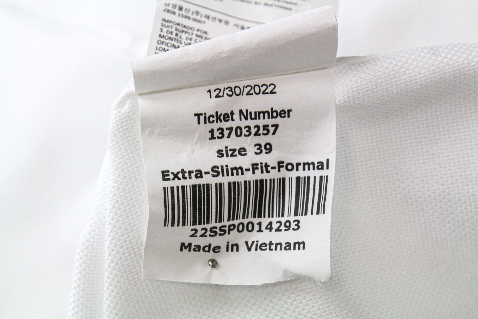 SUITSUPPLY vyriški oficialūs marškinėliai 39 balti grynos medvilnės itin plonomis ilgomis rankovėmis 