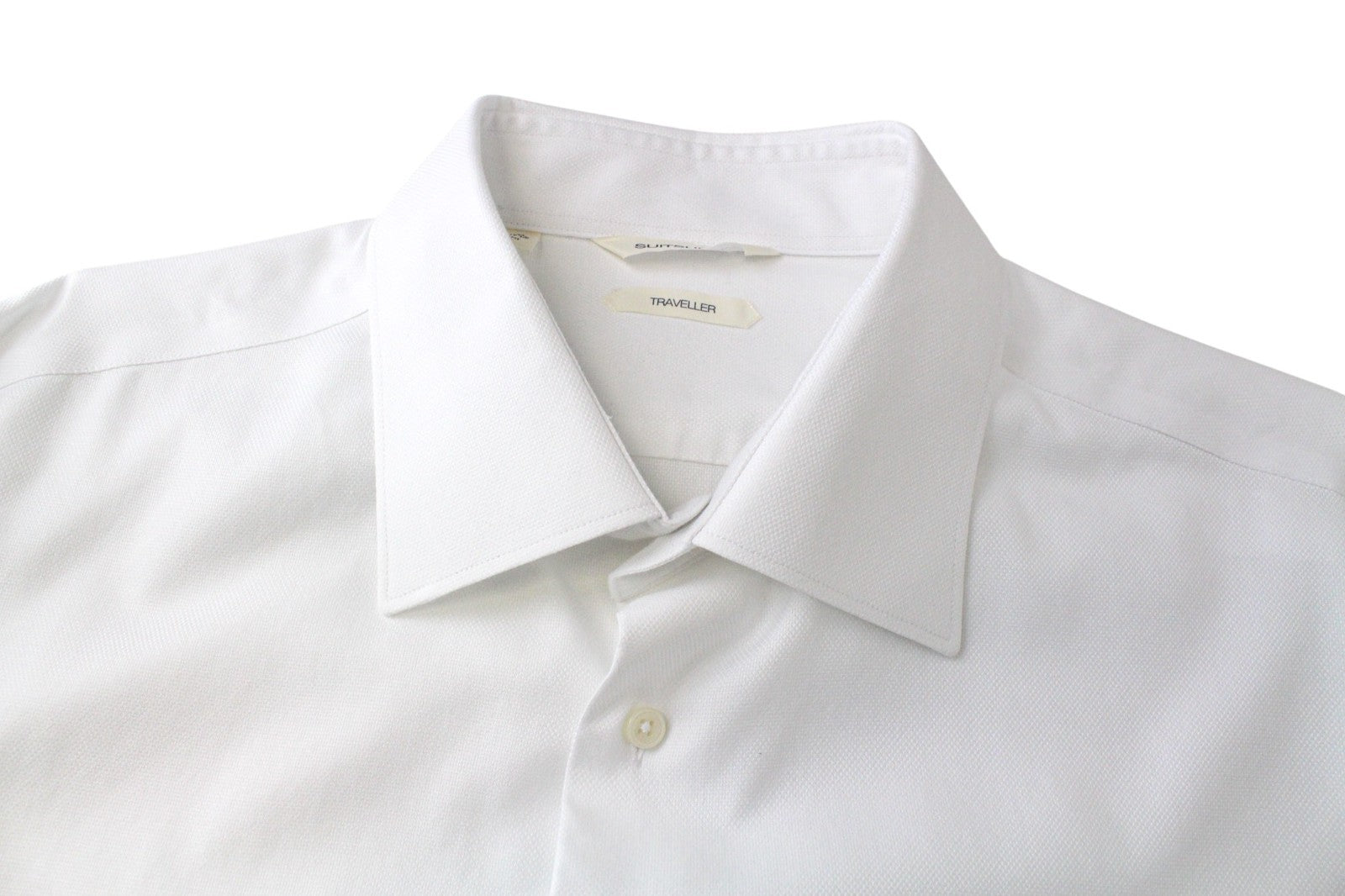 „SUITSUPPLY Traveller“ vyriški formalūs marškiniai, 44/17 1/2, balti, ploni, grynos medvilnės 