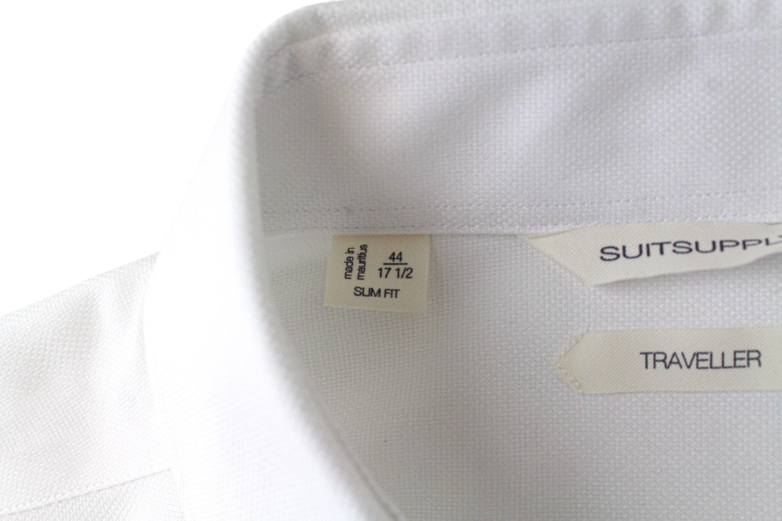 „SUITSUPPLY Traveller“ vyriški formalūs marškiniai, 44/17 1/2, balti, ploni, grynos medvilnės 
