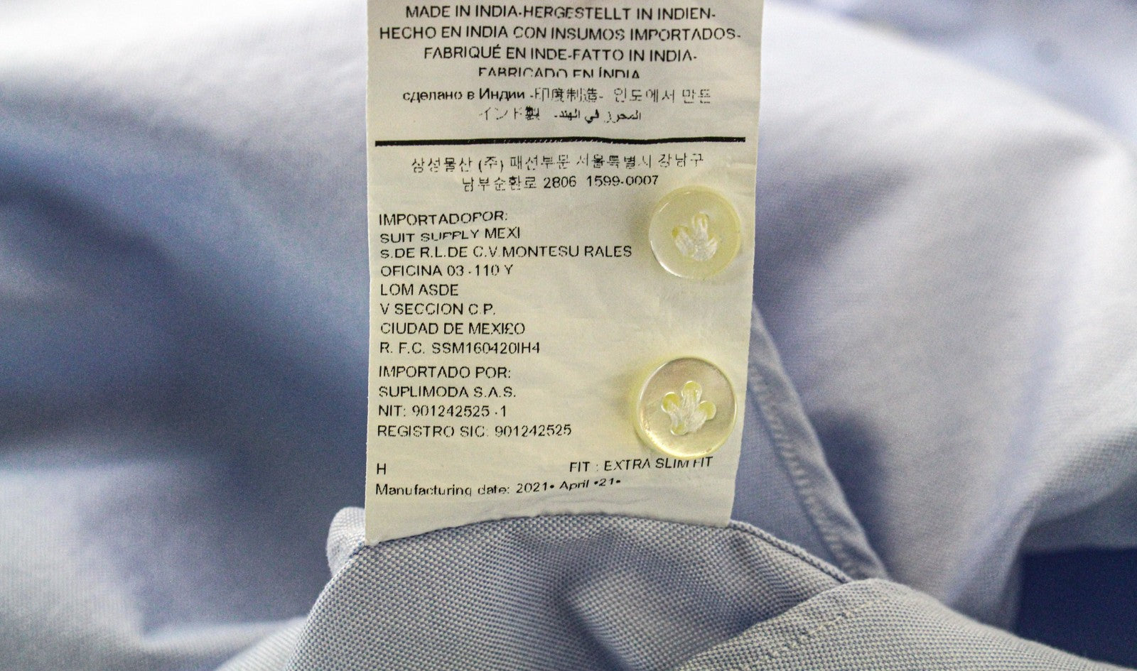 SUITSUPPLY Men's Formal Shirt 39/15 1/2 Blue Cutaway Extra Slim Pure Cotton