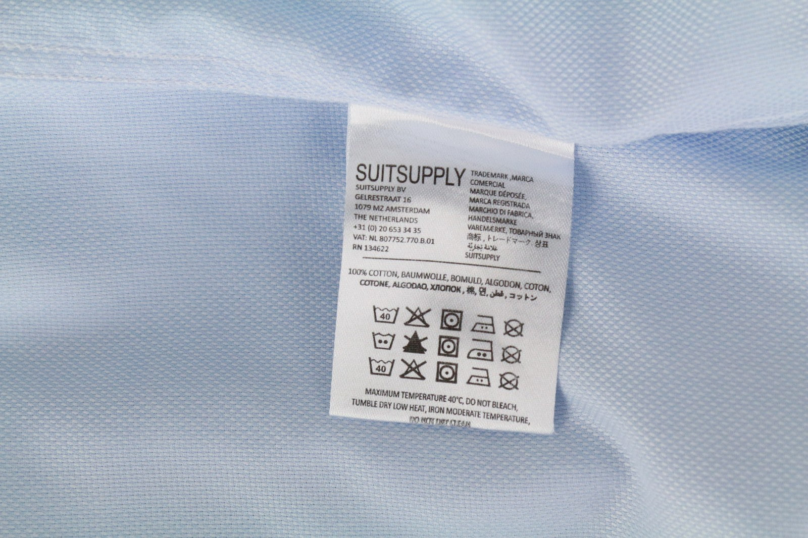 SUITSUPPLY Traveller Men's Formal Shirt 41/16 Light Blue Slim Fit Melange