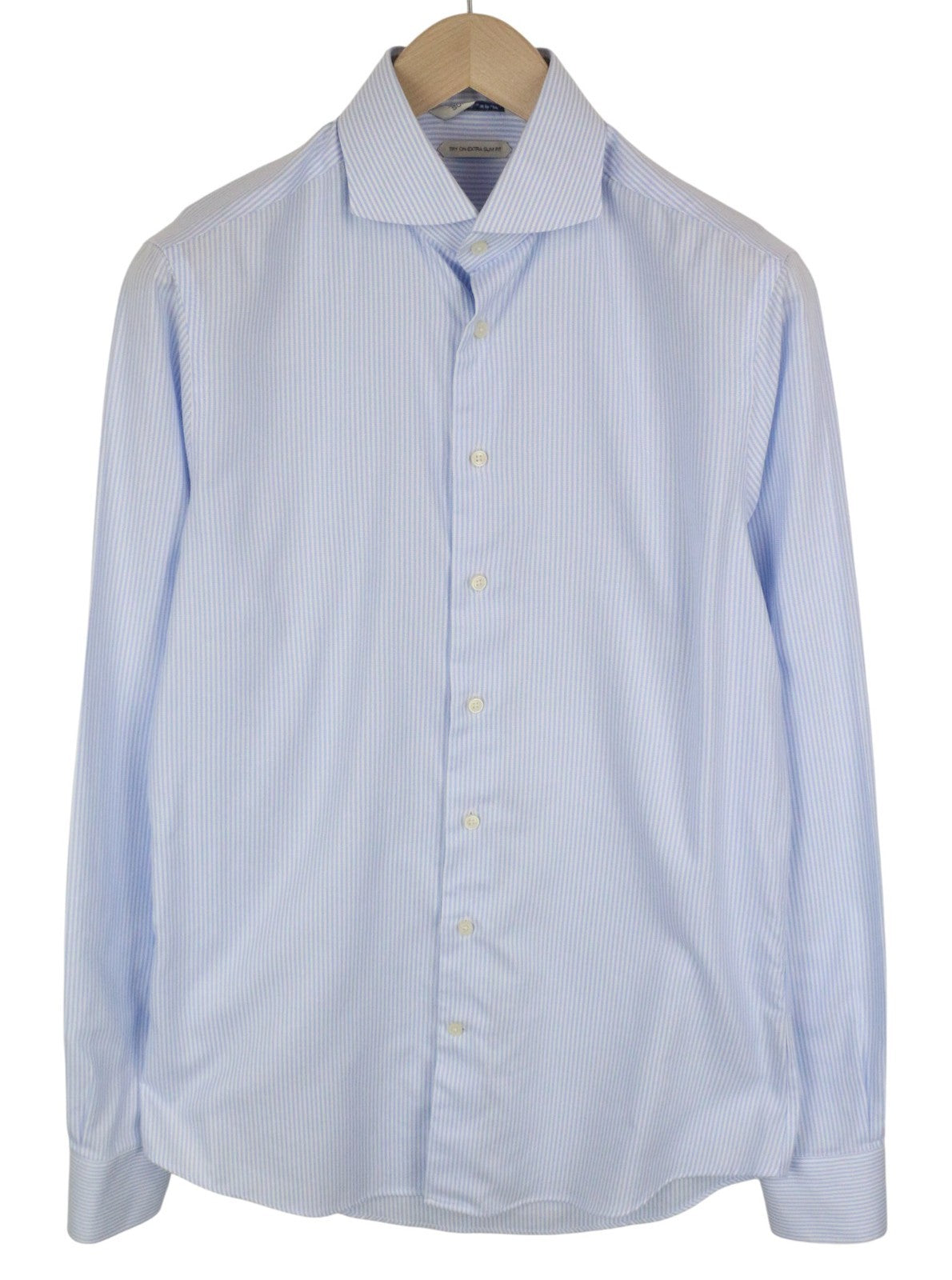 SUITSUPPLY Men's Formal Shirt 39L/15 1/2L Blue Striped Slim Pure Cotton Try On