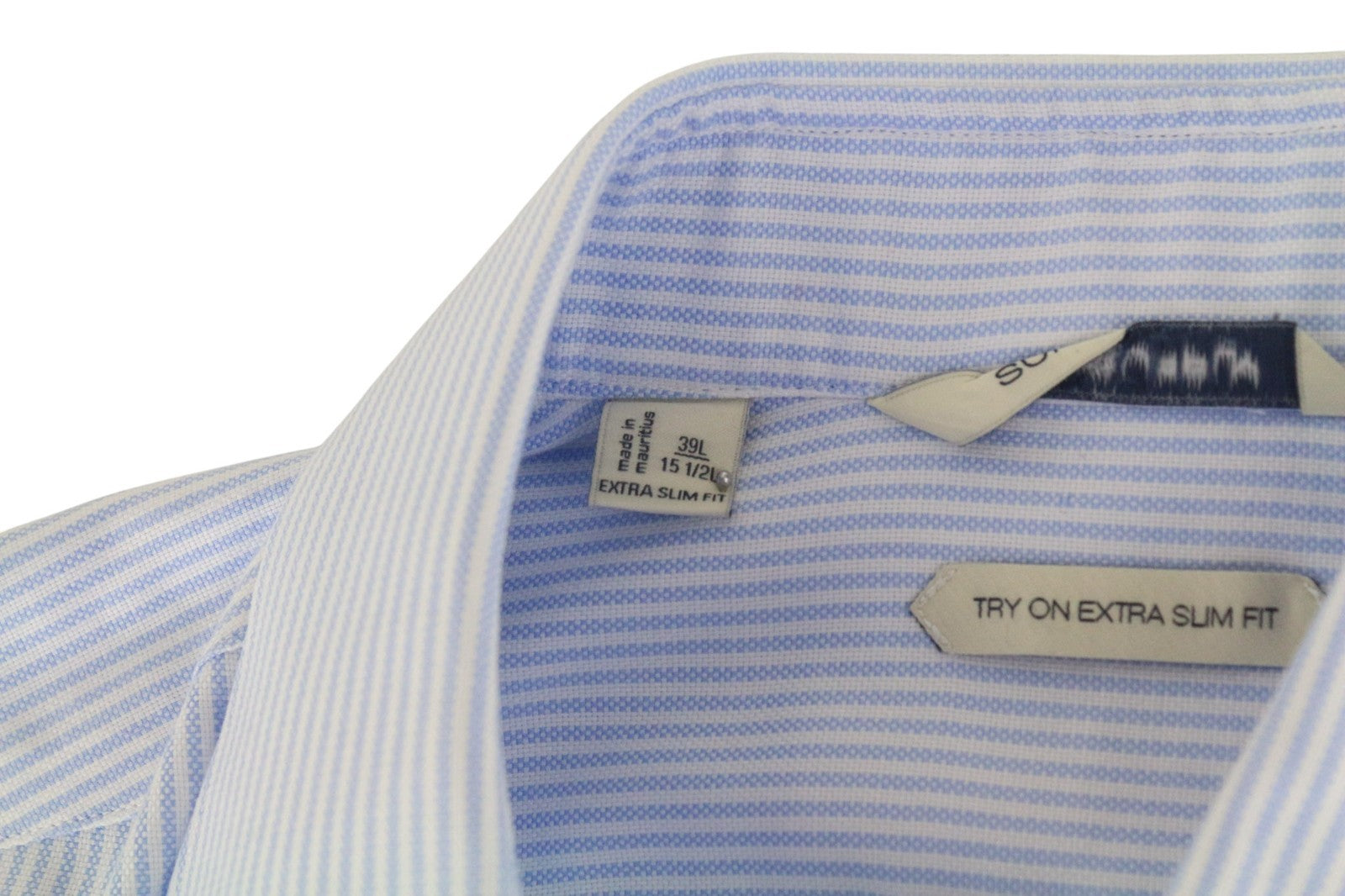 SUITSUPPLY Men's Formal Shirt 39L/15 1/2L Blue Striped Slim Pure Cotton Try On