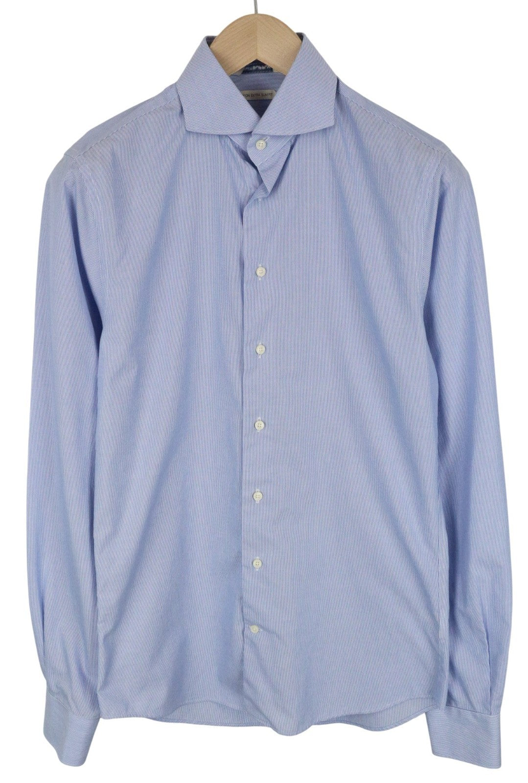 SUITSUPPLY Men's Formal Shirt 38.7/15L Blue Striped Slim Pure Cotton Try On