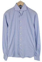 SUITSUPPLY Men's Formal Shirt 38.7/15L Blue Striped Slim Pure Cotton Try On