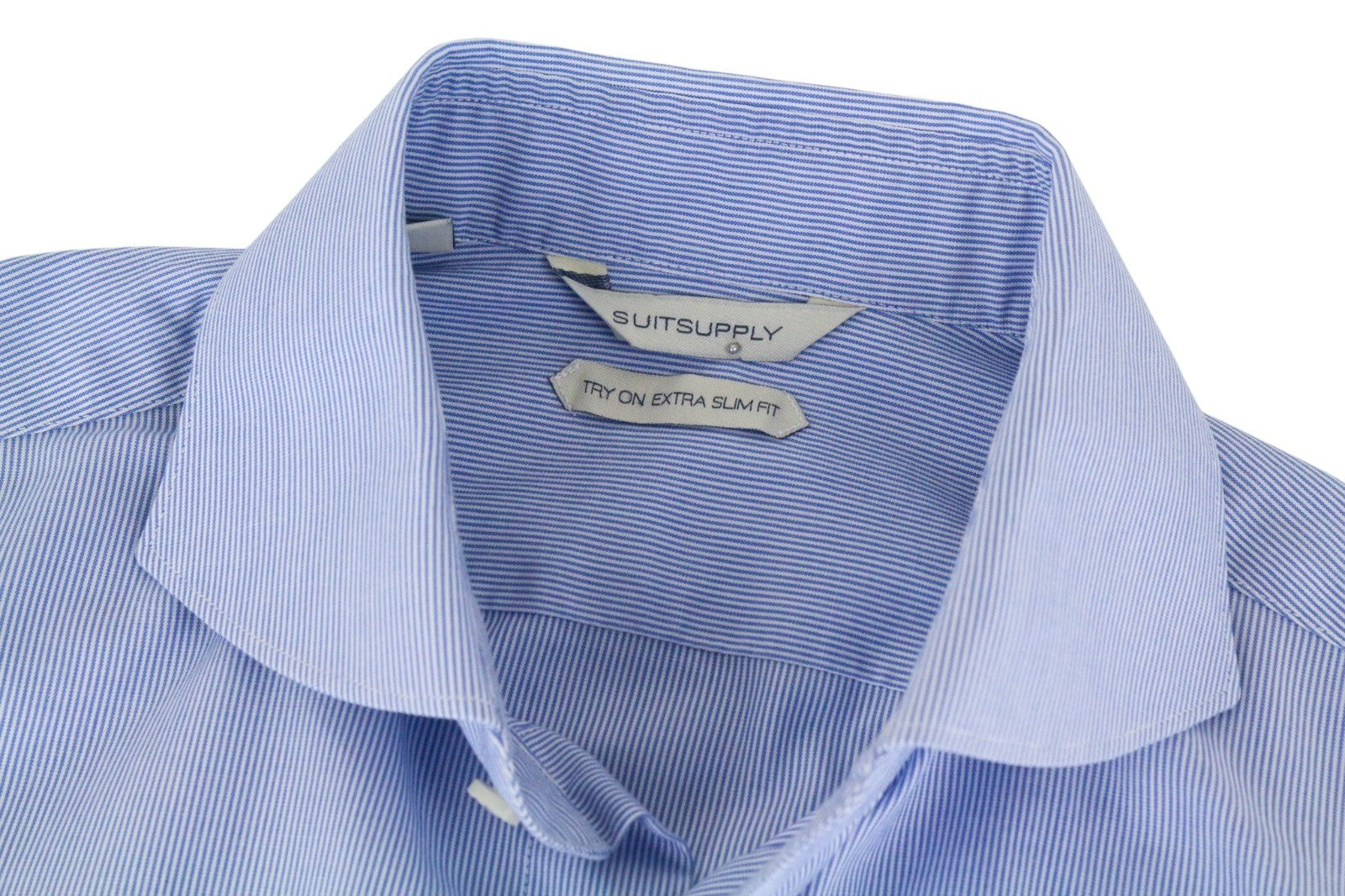 SUITSUPPLY Men's Formal Shirt 38.7/15L Blue Striped Slim Pure Cotton Try On