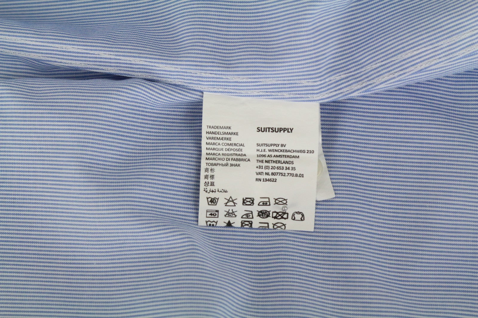 SUITSUPPLY Men's Formal Shirt 38.7/15L Blue Striped Slim Pure Cotton Try On