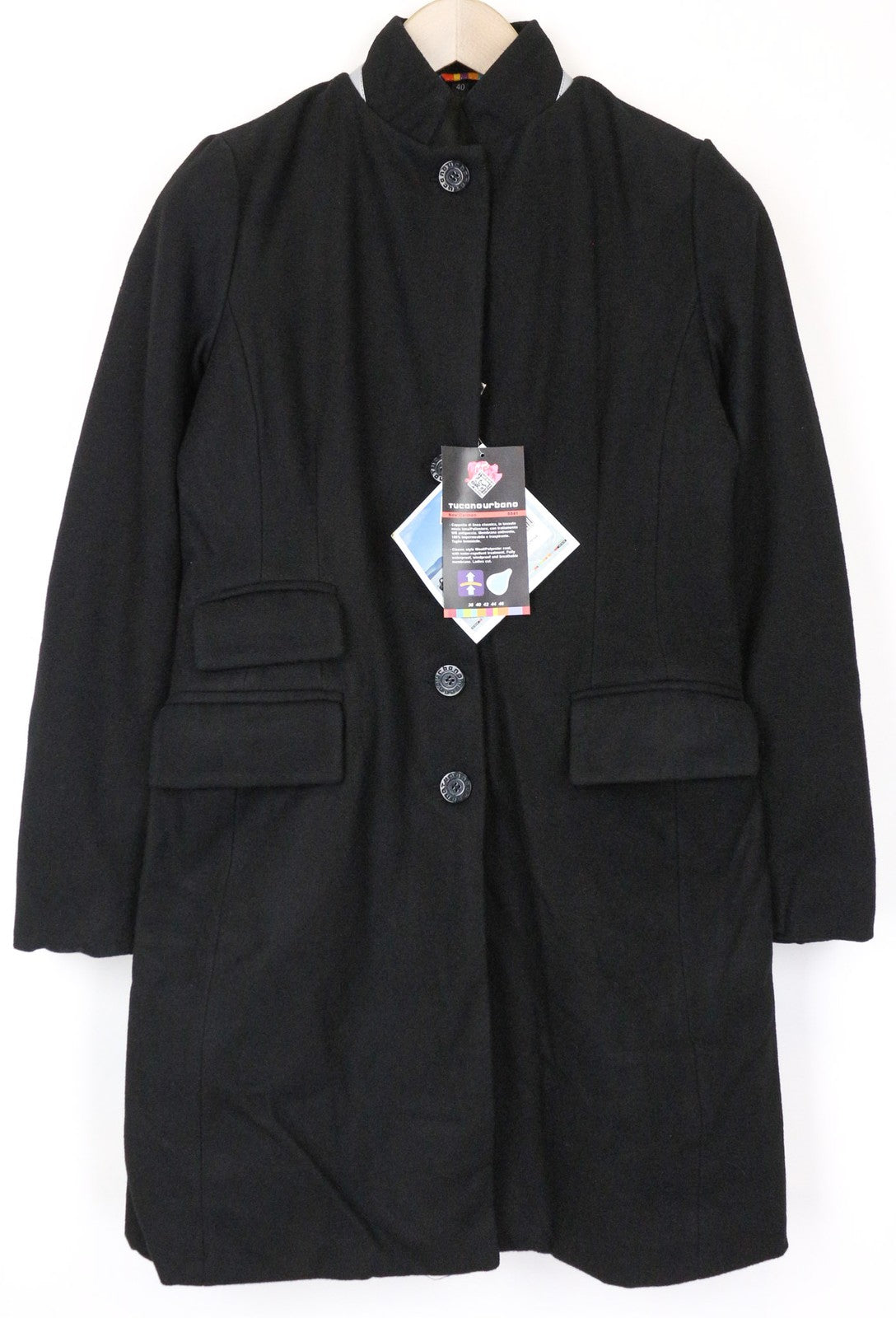 TUCANO URBANO New Carmen moteriškas juodas IT40 vilnos mišinio motociklininko stiliaus paltas 