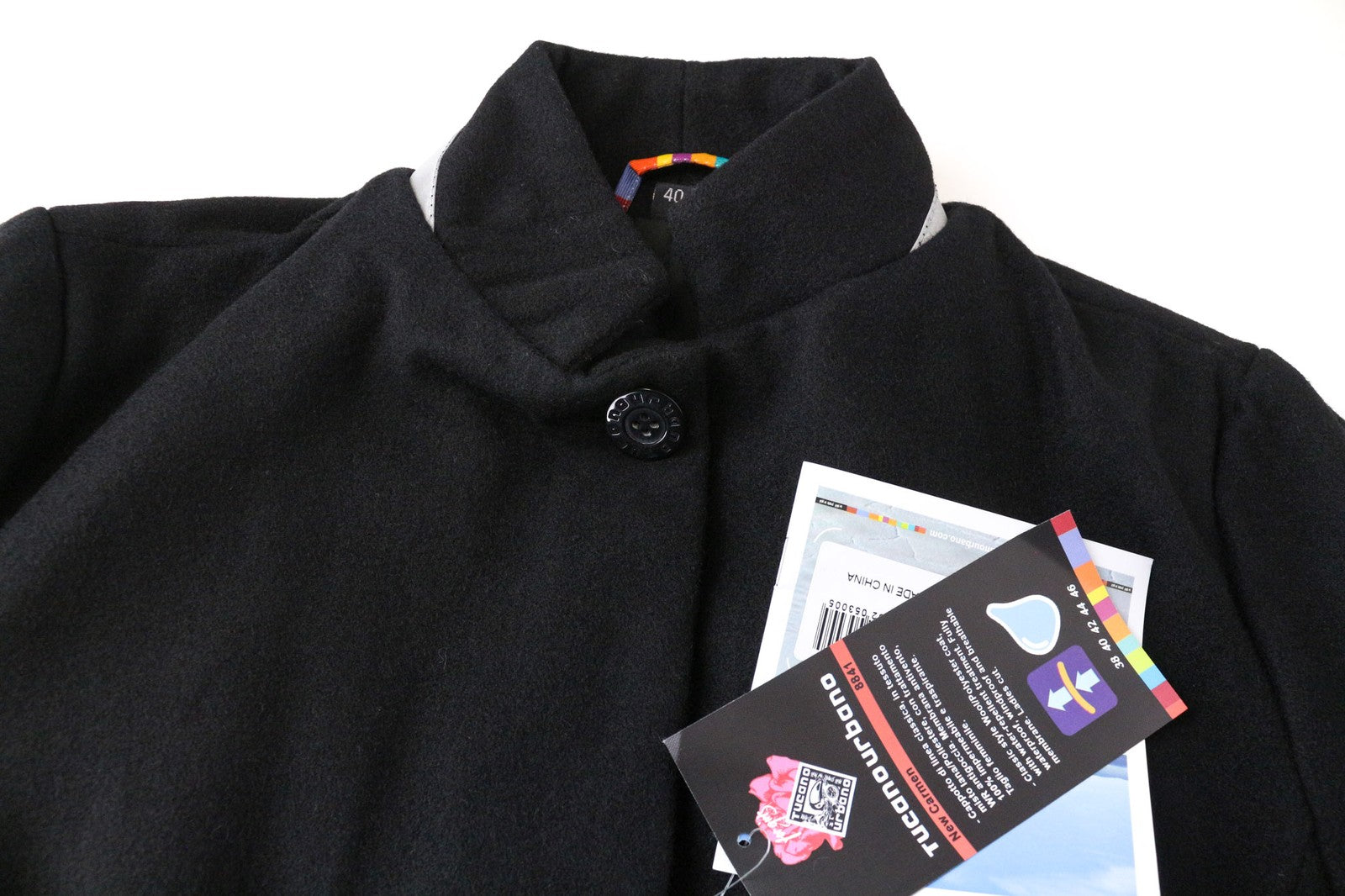 TUCANO URBANO New Carmen moteriškas juodas IT40 vilnos mišinio motociklininko stiliaus paltas 