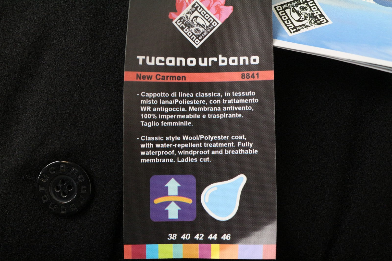 TUCANO URBANO New Carmen moteriškas juodas IT40 vilnos mišinio motociklininko stiliaus paltas 