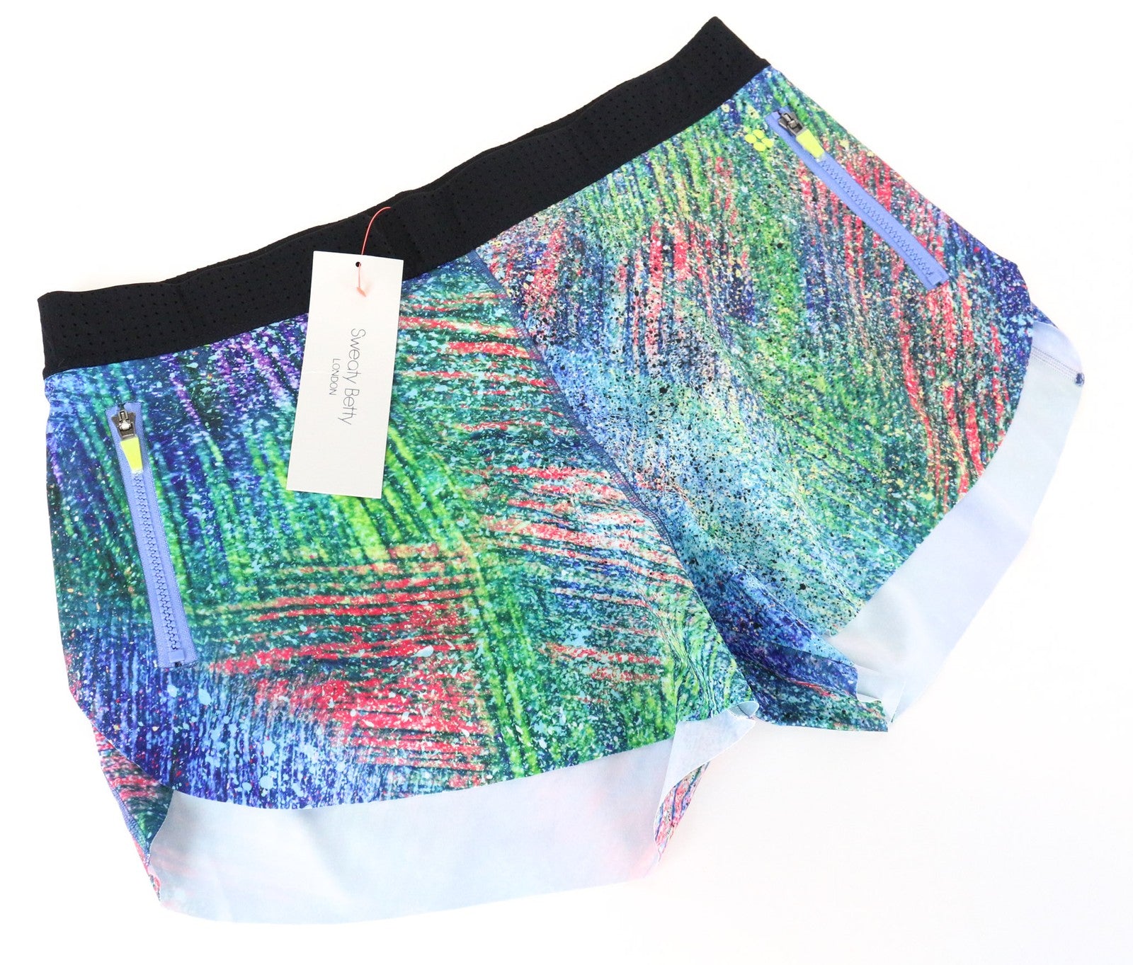 „SWEATY BETTY“ trigubo šuolio moteriški mėlyni XL dydžio marginti sportiniai šortai 