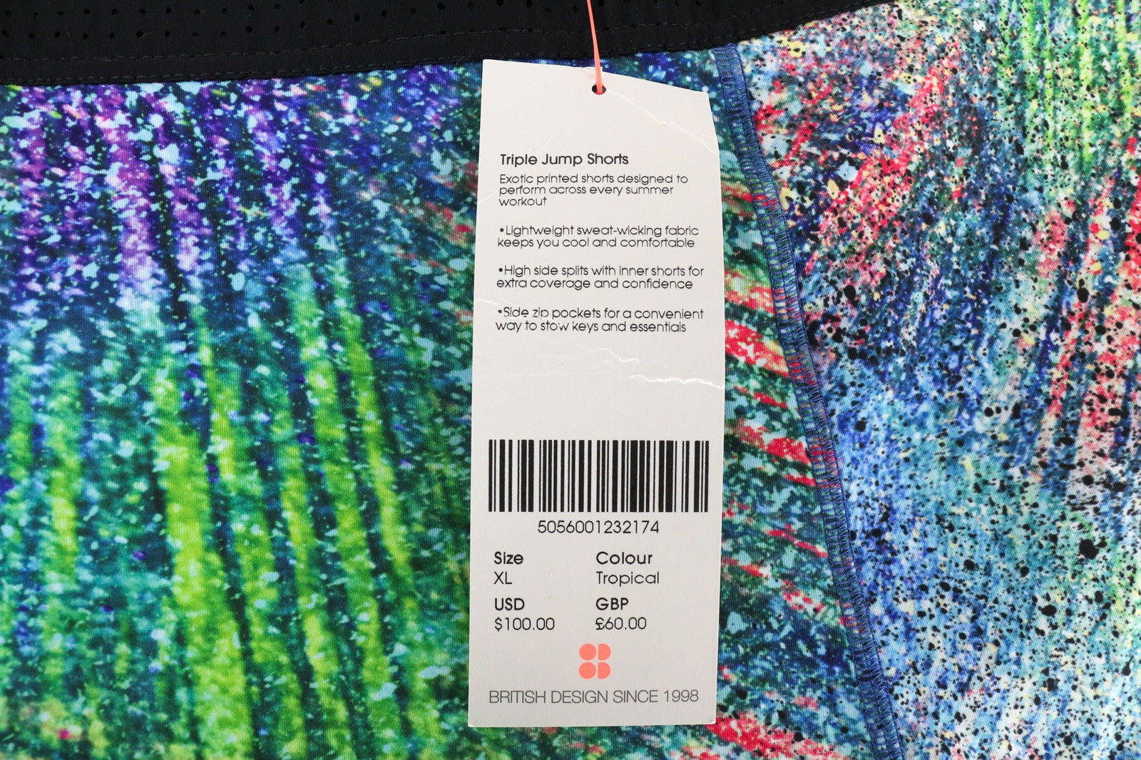 „SWEATY BETTY“ trigubo šuolio moteriški mėlyni XL dydžio marginti sportiniai šortai 