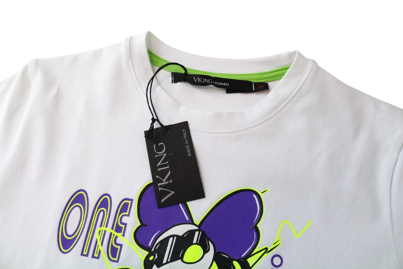 VKING Men's White Cotton Stretch T-Shirt S Short Sleeve Logo Pullover