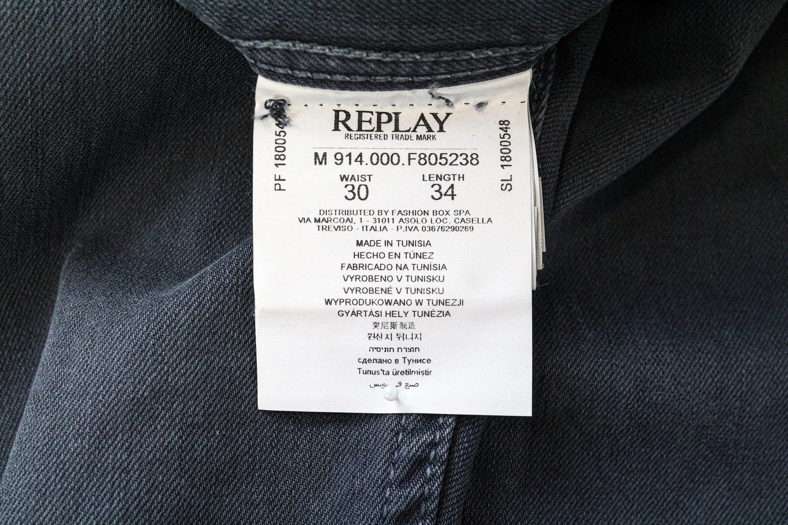 REPLAY Anbass vyriški džinsai W30/L34 Slim Fit, skalbtos mėlynos spalvos, tamprios medvilnės 