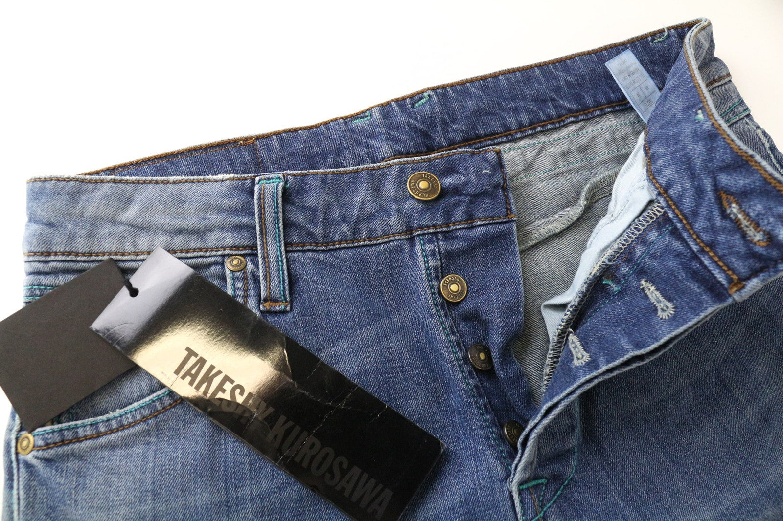 TAKESHY KUROSAWA Men's Jeans W34 Slim Blue Washed Stretch Cotton Casual