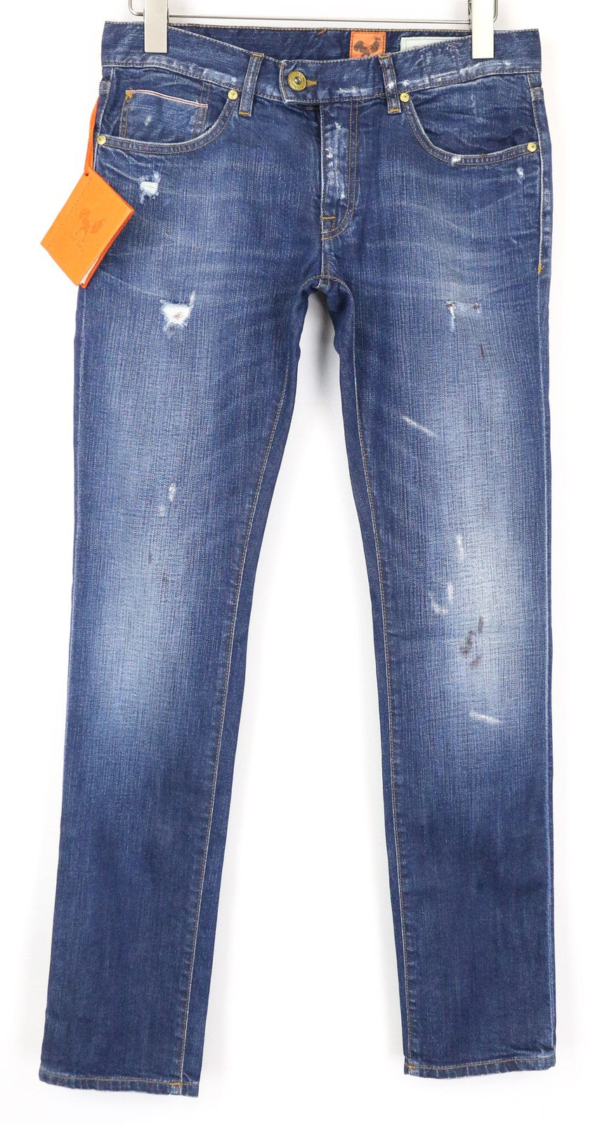 „GOOD GENES“ moteriški džinsai W27/L33 mėlyni, prigludę, dažytos medvilnės siūlės, tamprūs 