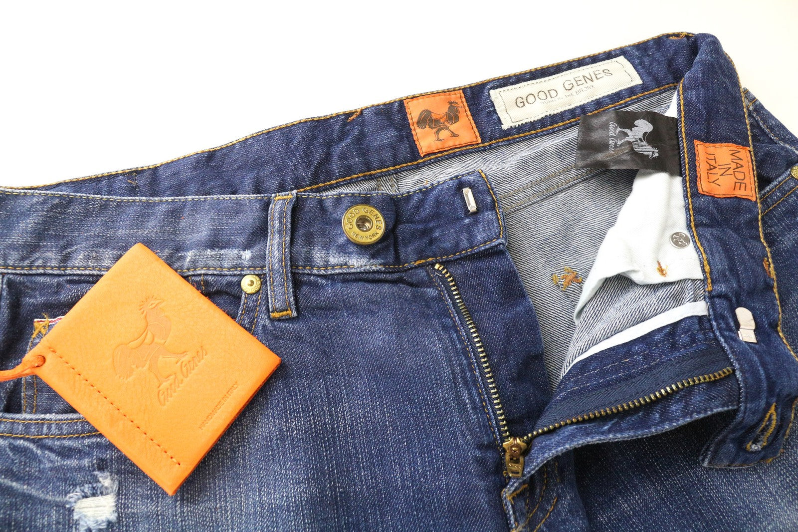 „GOOD GENES“ moteriški džinsai W27/L33 mėlyni, prigludę, dažytos medvilnės siūlės, tamprūs 
