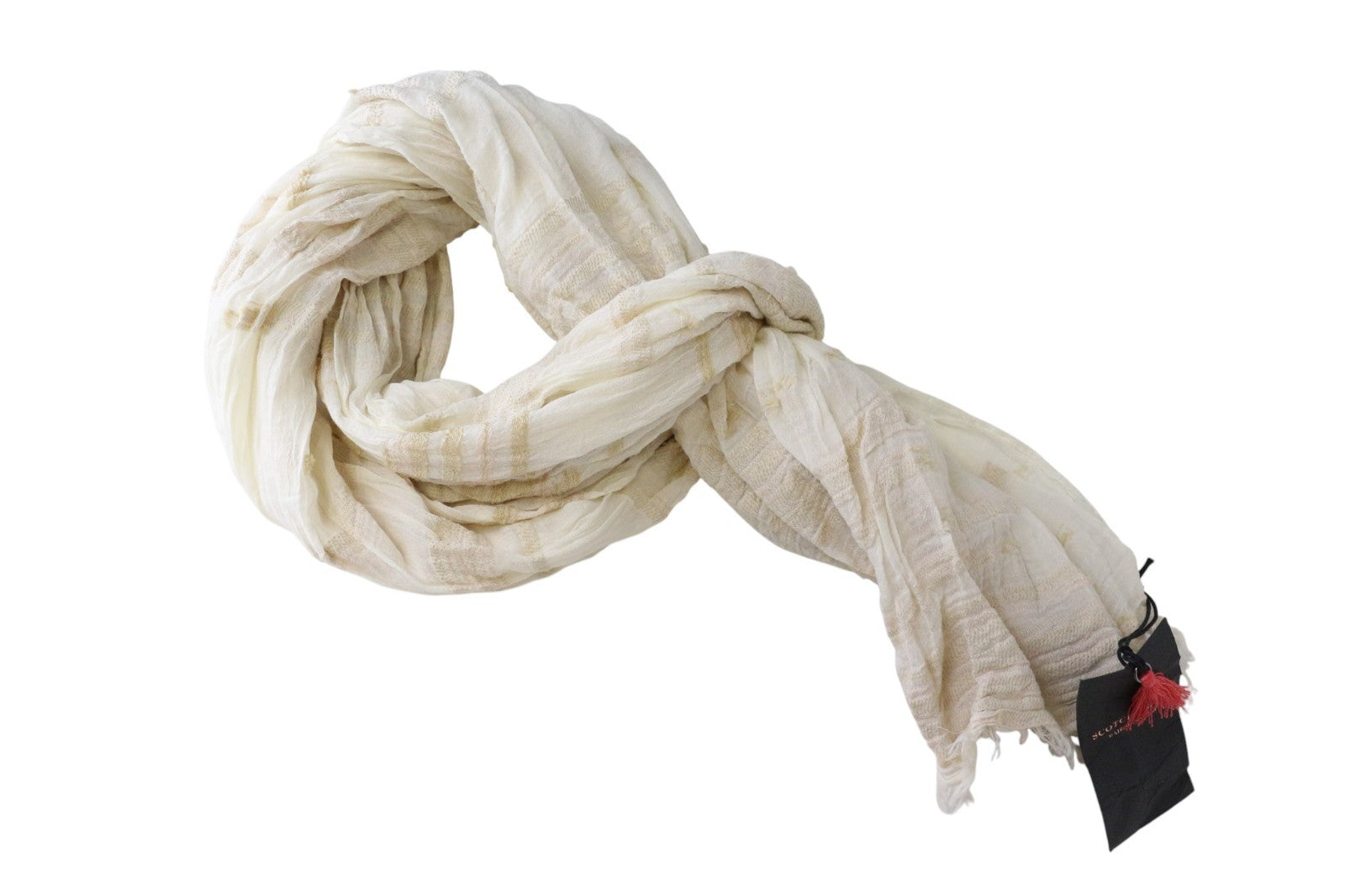 MAISON SCOTCH moteriškas smėlio spalvos medvilnės mišinio lengvas raštuotas šalikas OS 