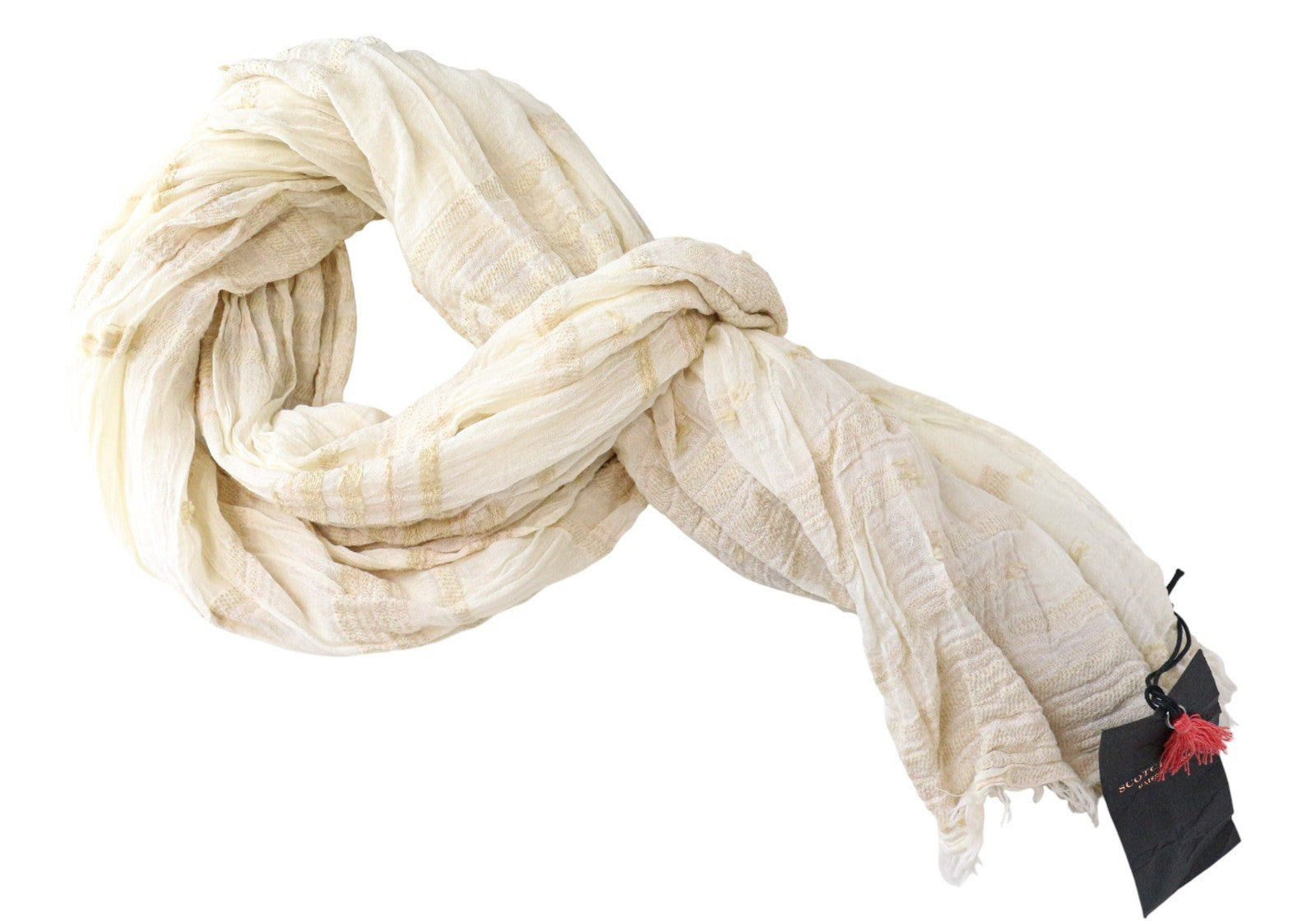 MAISON SCOTCH moteriškas smėlio spalvos medvilnės mišinio lengvas raštuotas šalikas OS 