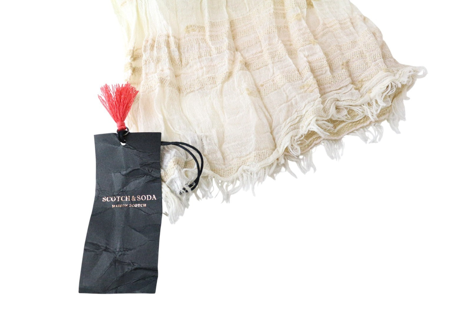 MAISON SCOTCH moteriškas smėlio spalvos medvilnės mišinio lengvas raštuotas šalikas OS 