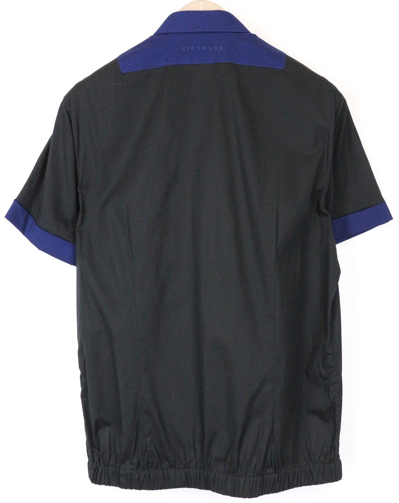 RICHMOND vyriški marškiniai 48 mėlyni juodi tamprūs medvilniniai trumpomis rankovėmis su sagomis 