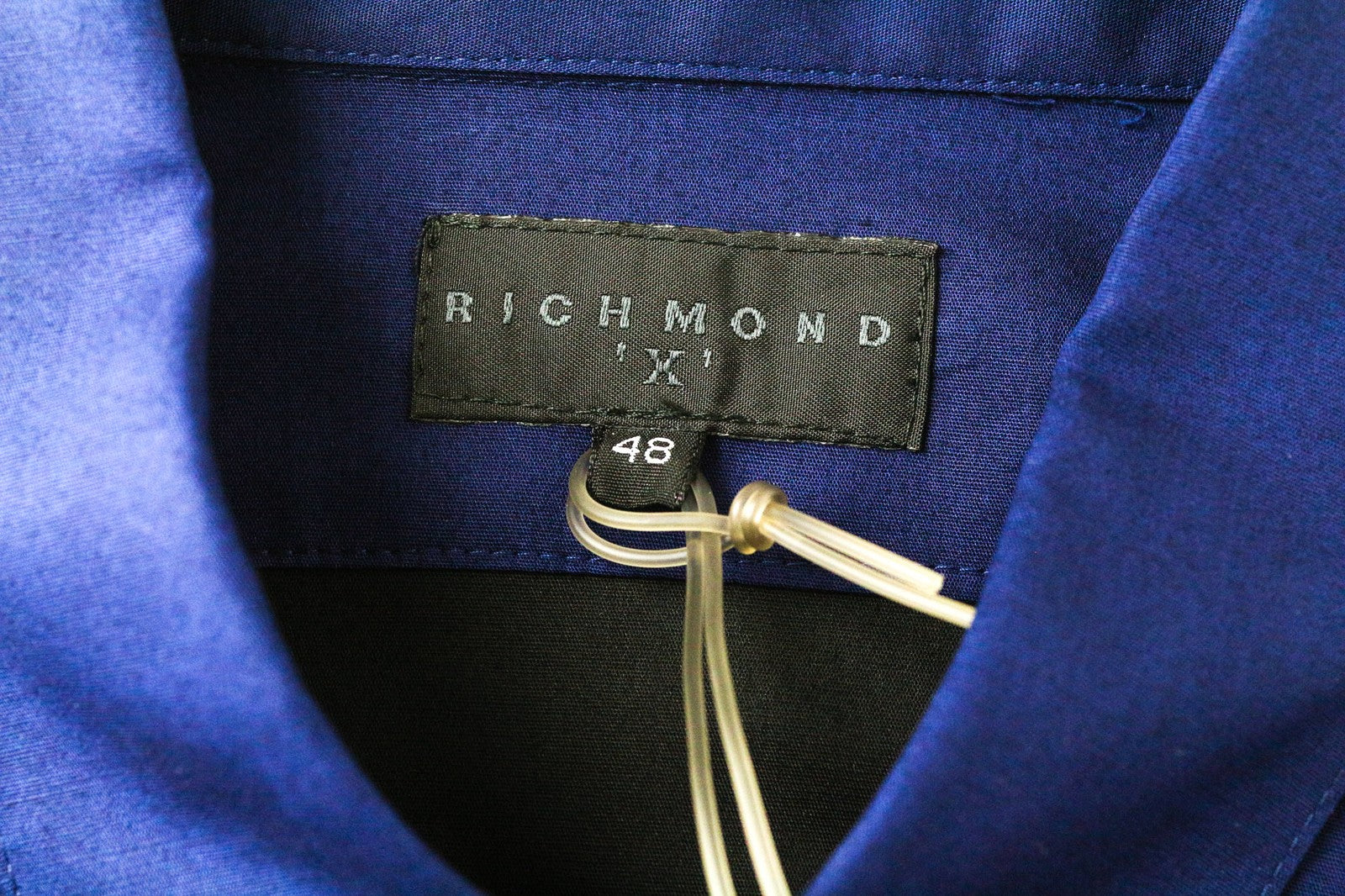 RICHMOND vyriški marškiniai 48 mėlyni juodi tamprūs medvilniniai trumpomis rankovėmis su sagomis 