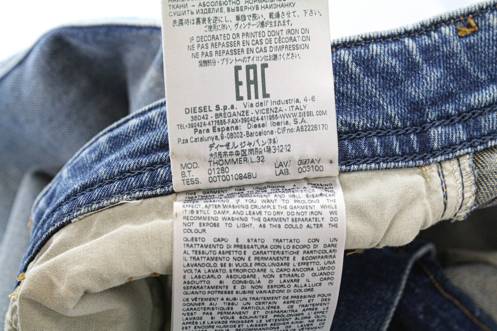 DIESEL Thommer 087AV Men's Slim W30/L32 Blue Stretch Cotton Washed Jeans