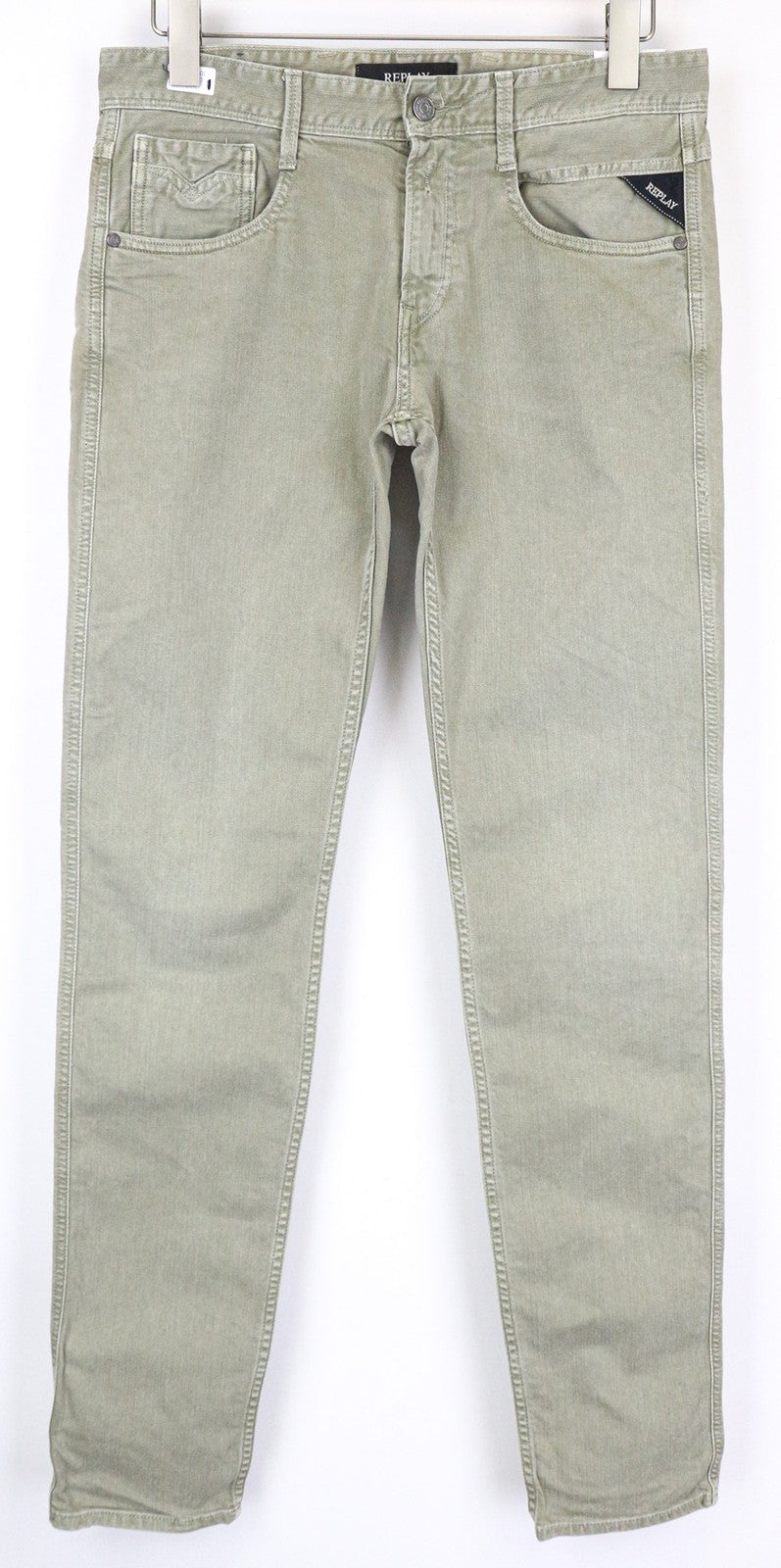 REPLAY Anbass vyriški šviesiai rudi ploni W30/L34 tamprūs vienspalviai džinsai 