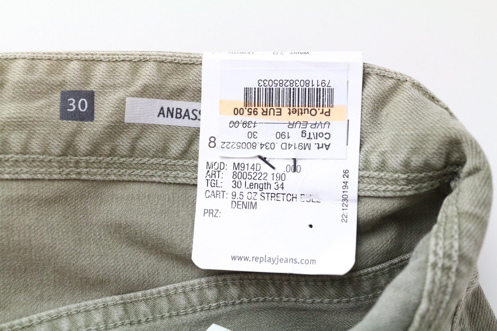 REPLAY Anbass vyriški šviesiai rudi ploni W30/L34 tamprūs vienspalviai džinsai 