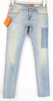 GOOD GENES Women's Skinny W27/L33 Blue Washed Distressed Cotton Stretch Jeans