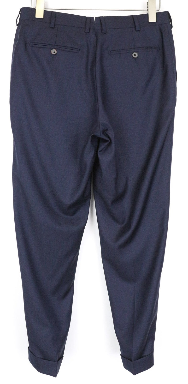 SUITSUPPLY Brescia vyriškos tamsiai mėlynos klostuotos, grynos vilnos pamušalu kelnės, UK40S dydis 