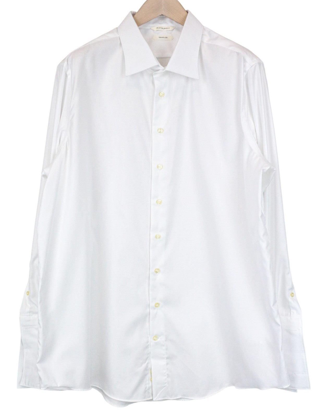 SUITSUPPLY Men's Formal Shirt 47 Traveller Tuxedo White Cotton Slim Classic