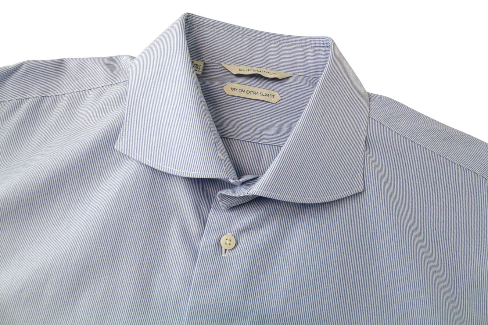 SUITSUPPLY Men's Formal Shirt 45.7/17 3/4L Try On Striped Blue Pure Cotton Slim