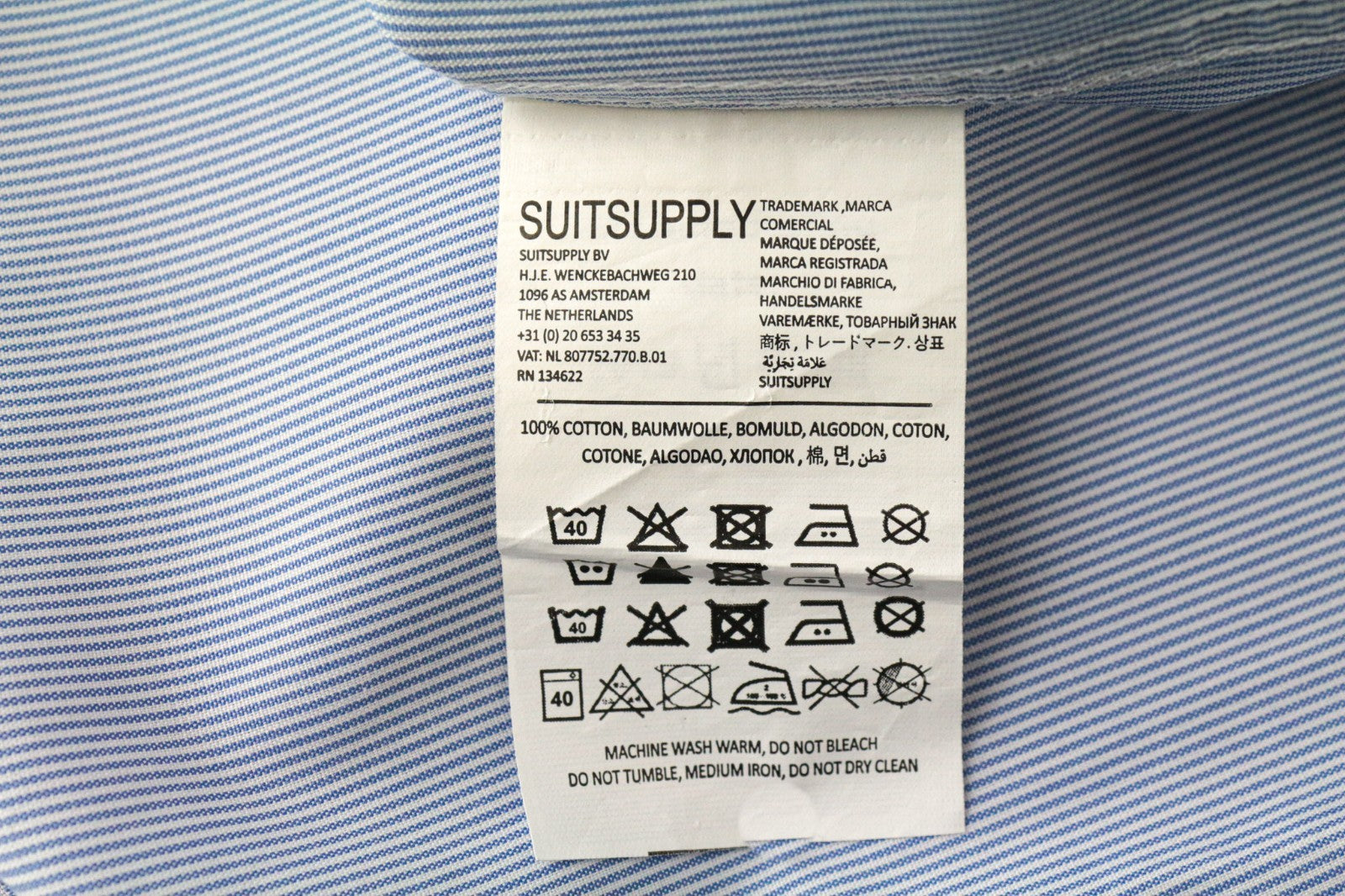 SUITSUPPLY Men's Formal Shirt 45.7/17 3/4L Try On Striped Blue Pure Cotton Slim