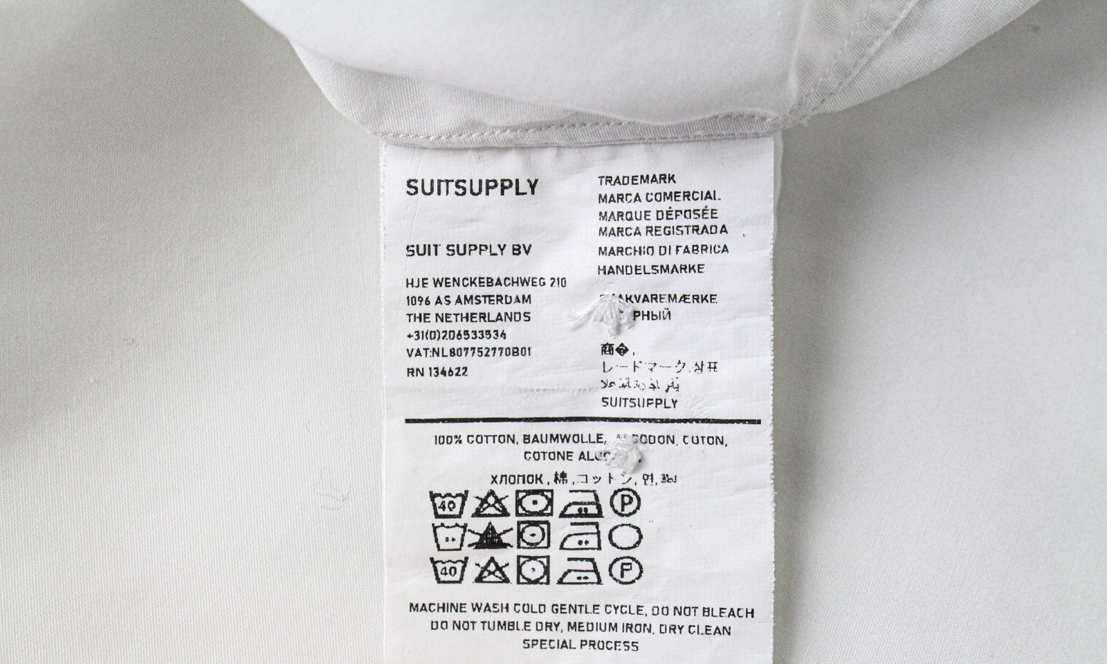 SUITSUPPLY Men's Formal Shirt ~S White Pure Cotton Slim French Cuff Tux Cutaway