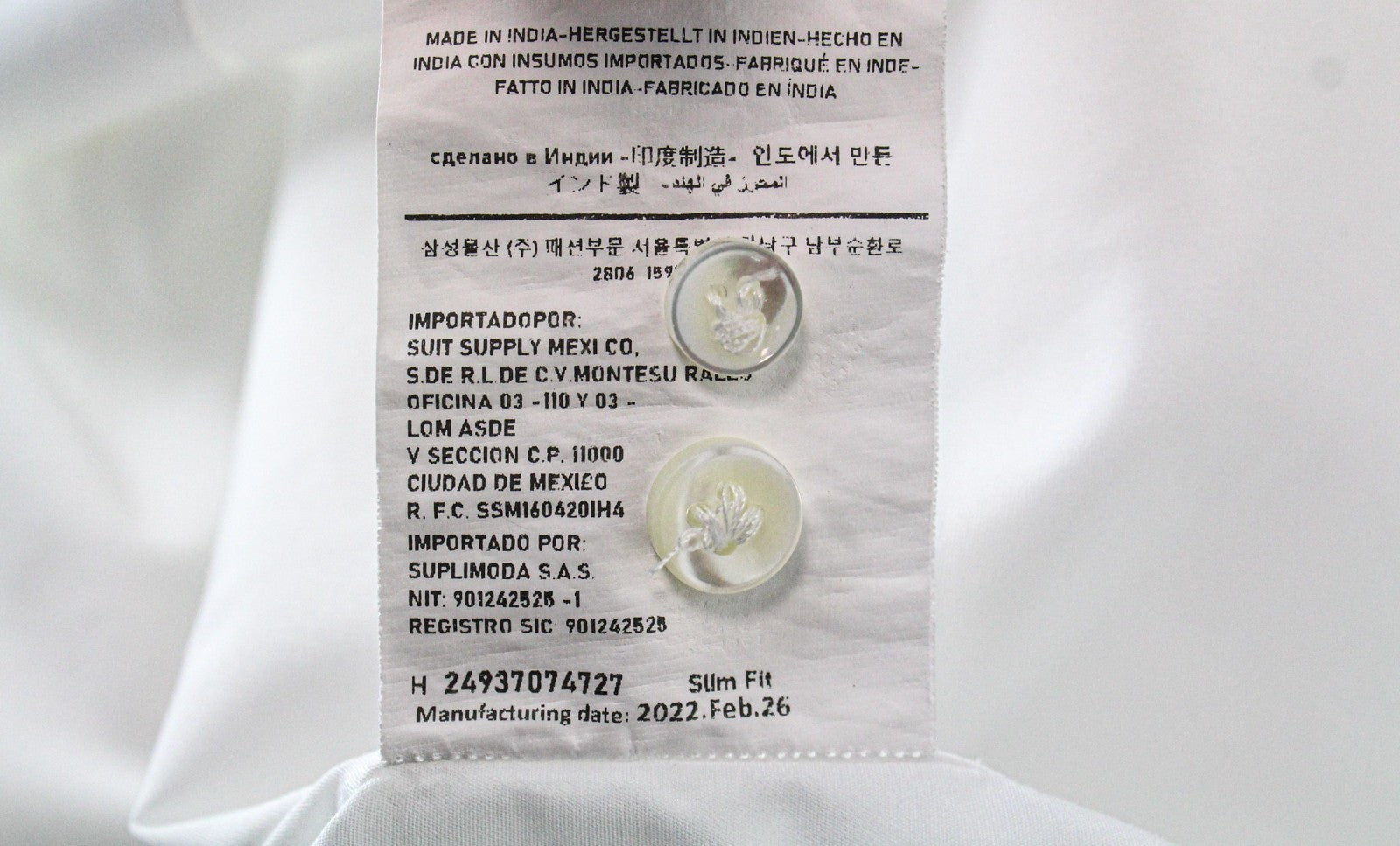 SUITSUPPLY Men's Formal Shirt ~S White Pure Cotton Slim French Cuff Tux Cutaway