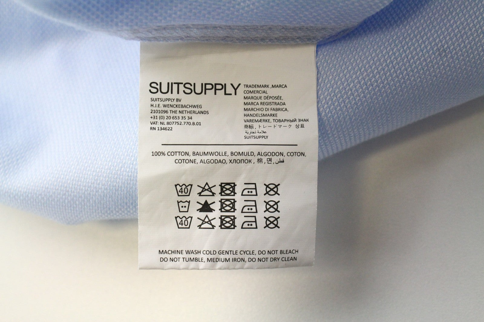 SUITSUPPLY vyriški formalūs marškinėliai, 43 l, šviesiai mėlyni, klasikinio kirpimo, ypač ploni, grynos medvilnės 