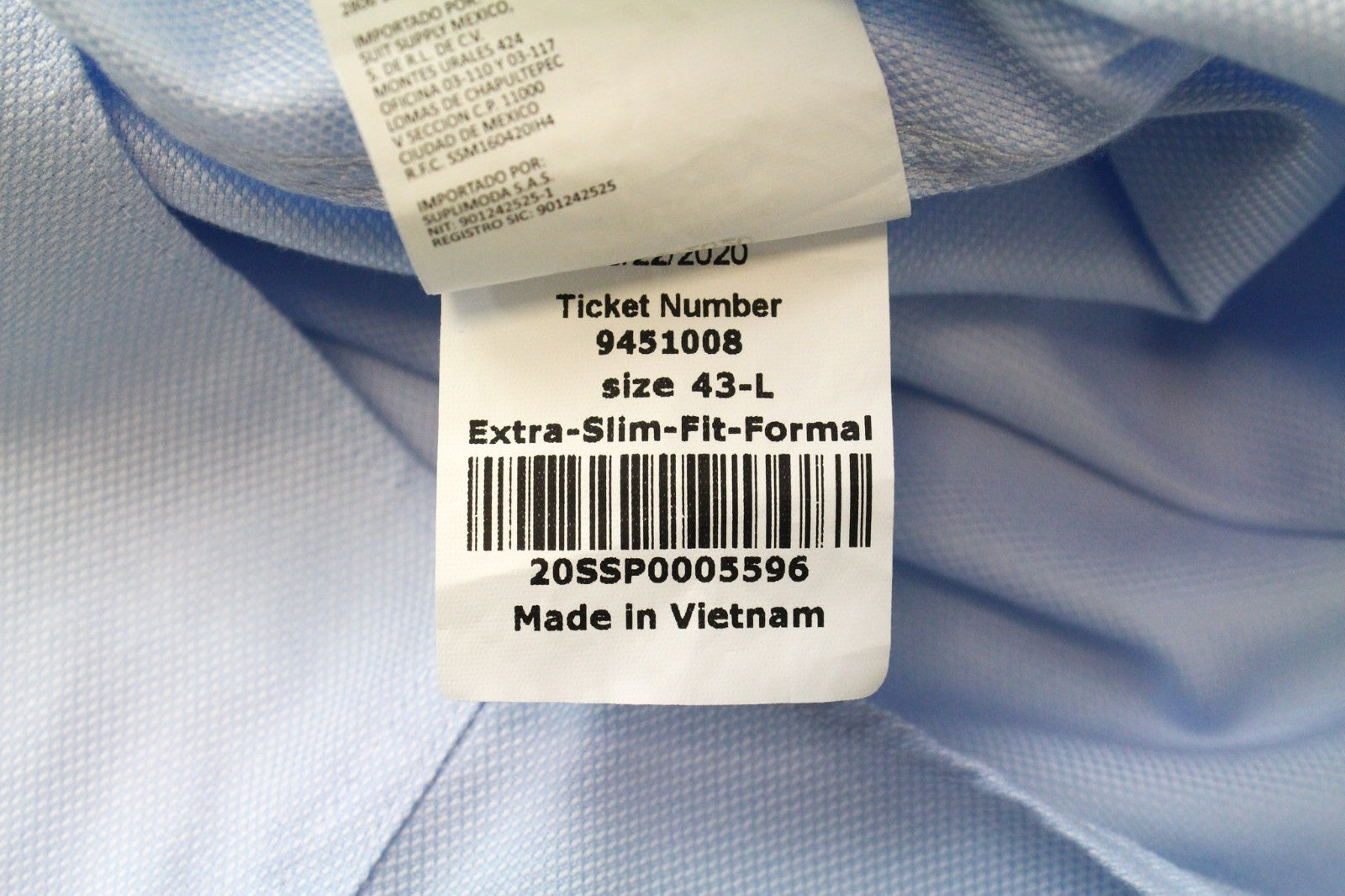 SUITSUPPLY vyriški formalūs marškinėliai, 43 l, šviesiai mėlyni, klasikinio kirpimo, ypač ploni, grynos medvilnės 