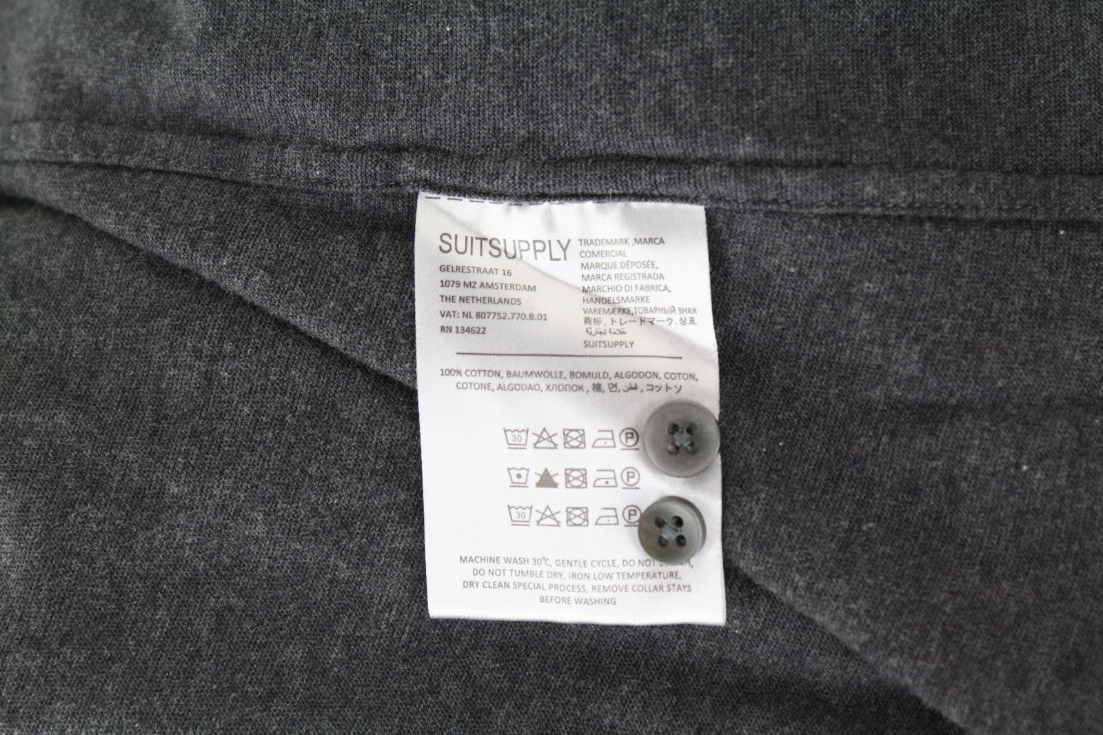 SUITSUPPLY vyriški oficialūs marškinėliai 39/15 1/2-40/15 3/4 pilki polo medvilniniai itin ploni 