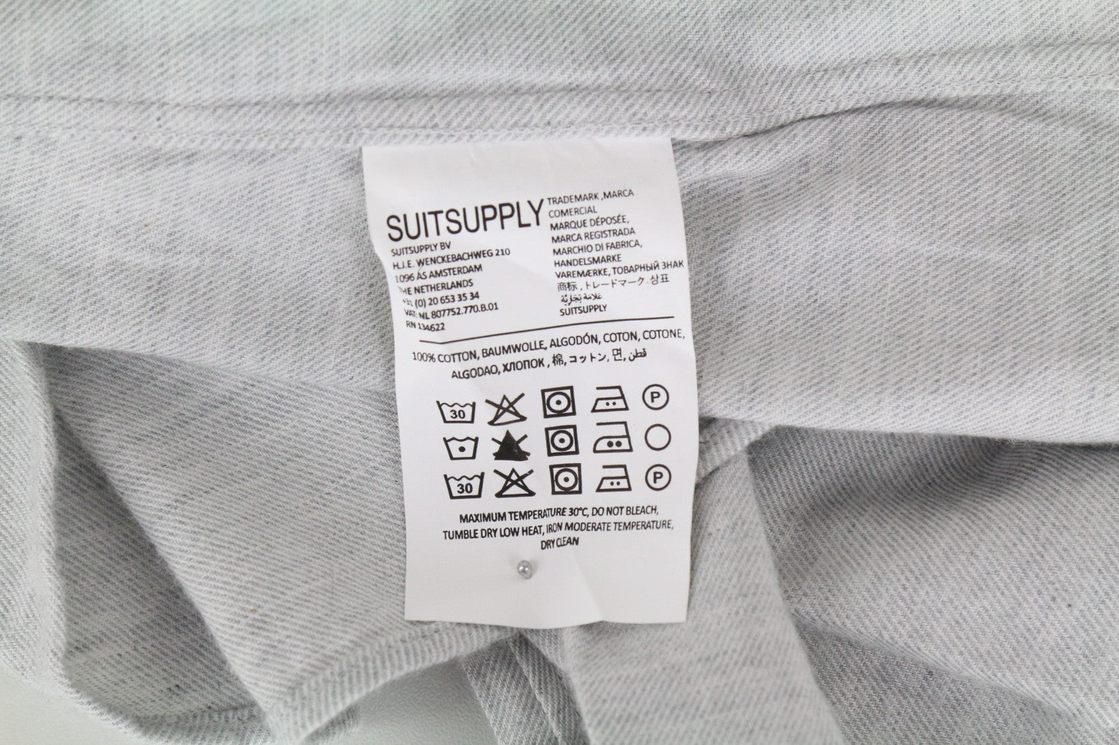 SUITSUPPLY vyriški oficialūs marškinėliai, 39/15 1/2-40/15 3/4 pilki Egipto medvilnės ploni 