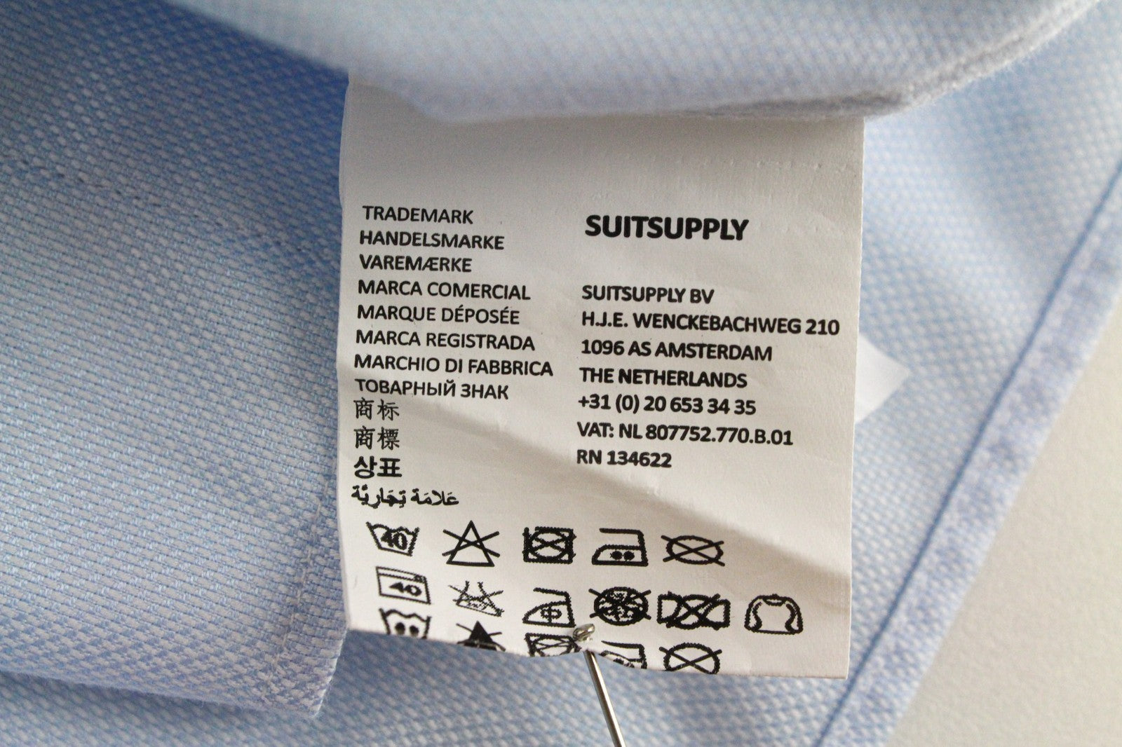 SUITSUPPLY Men's Formal Shirt 40-7/15 3/4L Blue Long Sleeve Cotton Button-Up