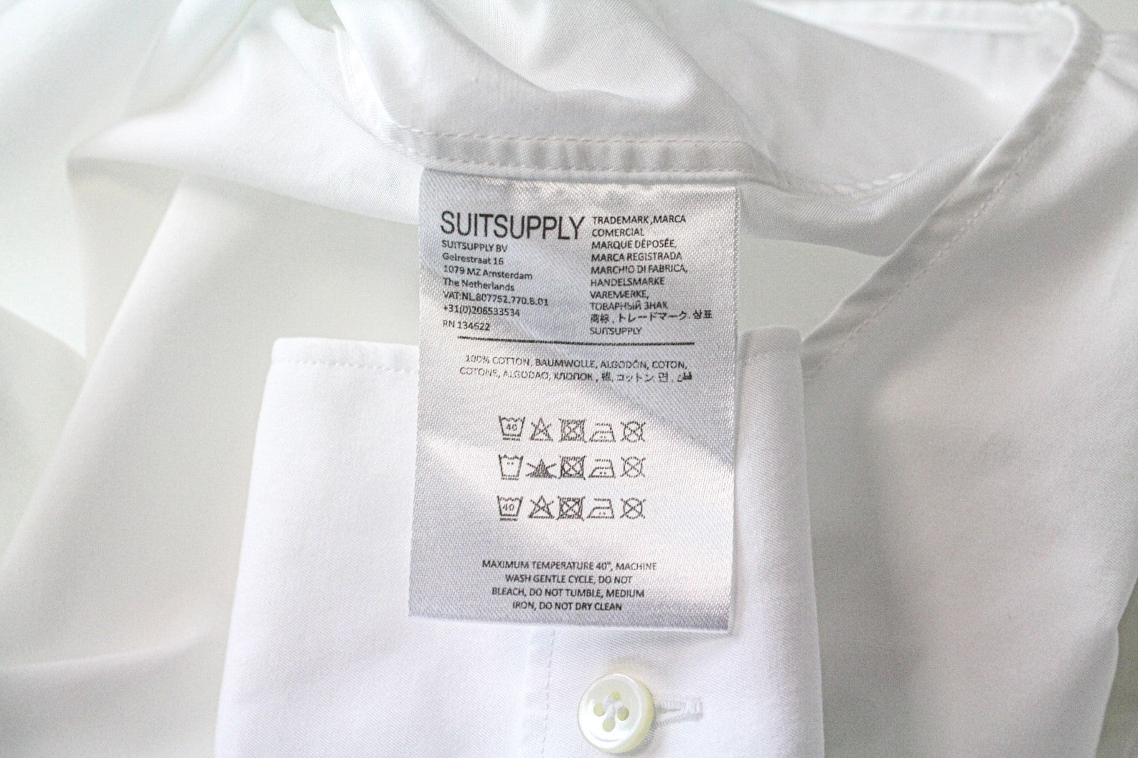 SUITSUPPLY Men's Formal Shirt 37/14 1/2 White Pure Cotton Twill Slim Long Sleeve