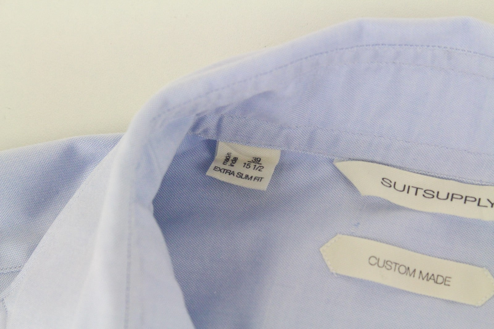 SUITSUPPLY Men's Formal Shirt 39/15 1/2 Blue Button-Up Twill Cotton Extra Slim