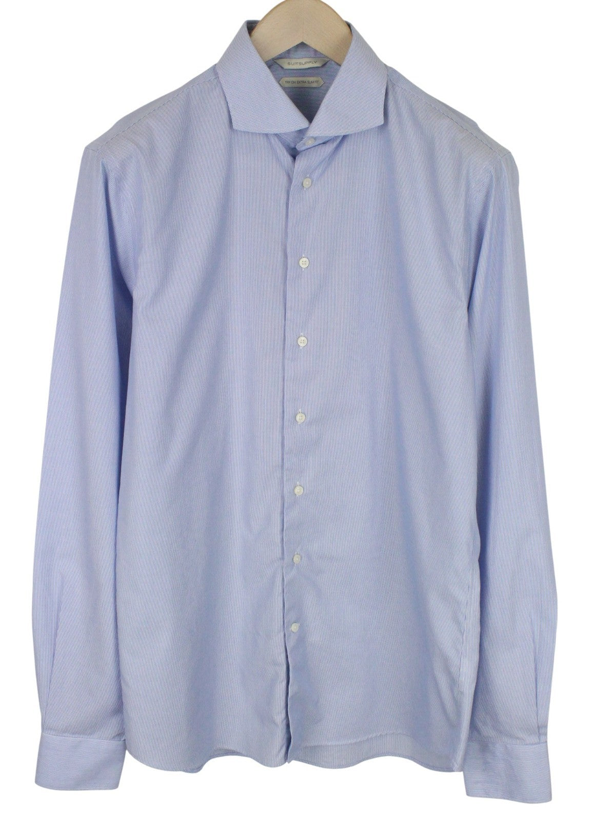 SUITSUPPLY Men's Formal Shirt 41.7/16L Try On Striped Blue Extra Slim Fit