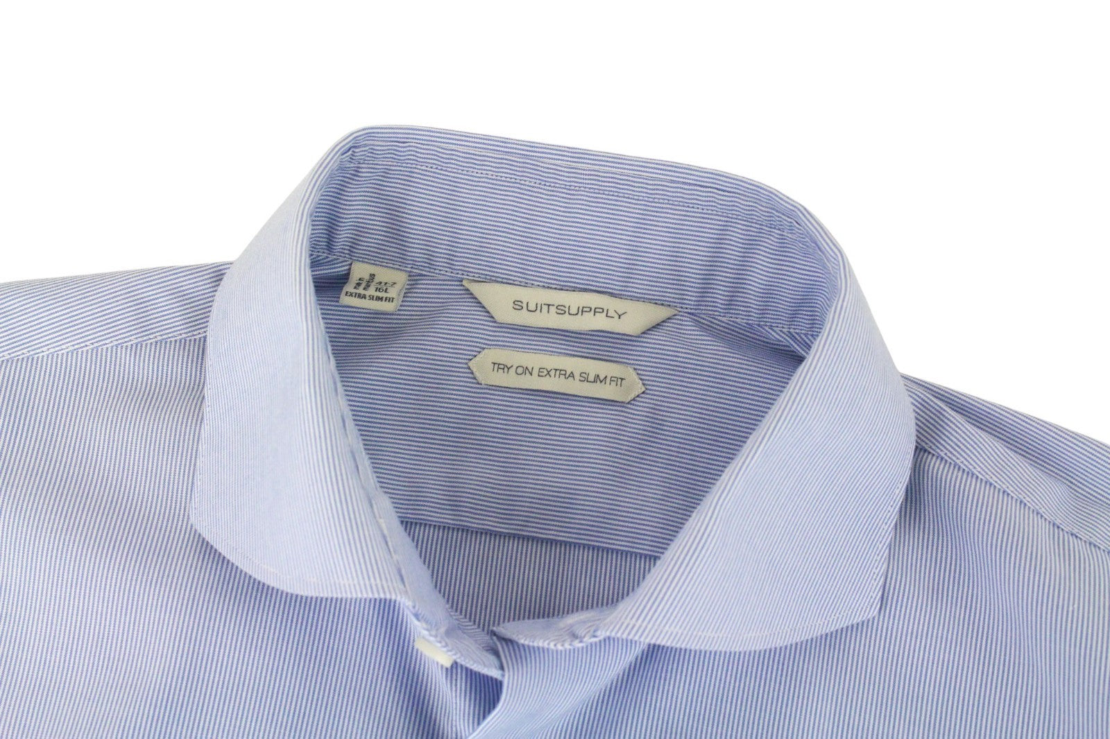 SUITSUPPLY Men's Formal Shirt 41.7/16L Try On Striped Blue Extra Slim Fit
