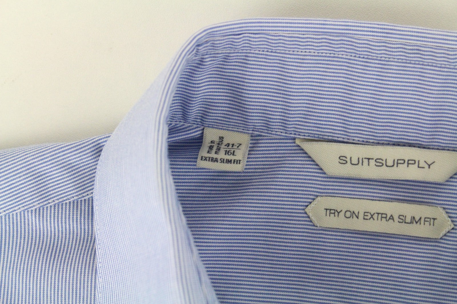 SUITSUPPLY Men's Formal Shirt 41.7/16L Try On Striped Blue Extra Slim Fit